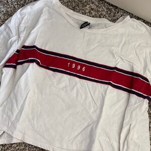 White T-Shirt with Red Stripe